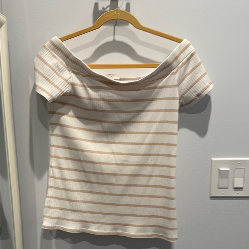 Striped Off-Shoulder Top - Cream and Tan